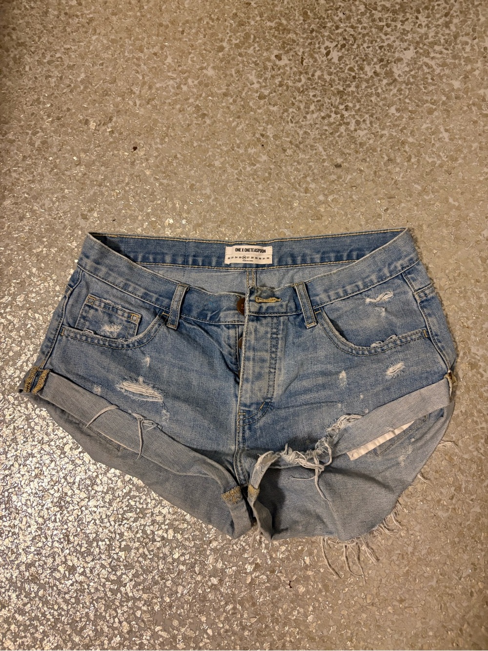 One Teaspoon Distressed Rolled Hem Jean Shorts - Light Blue